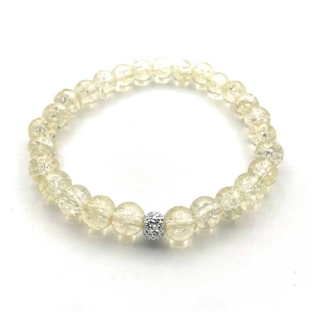 Pale Yellow Crackle Glass Beaded Stretch Bracelet